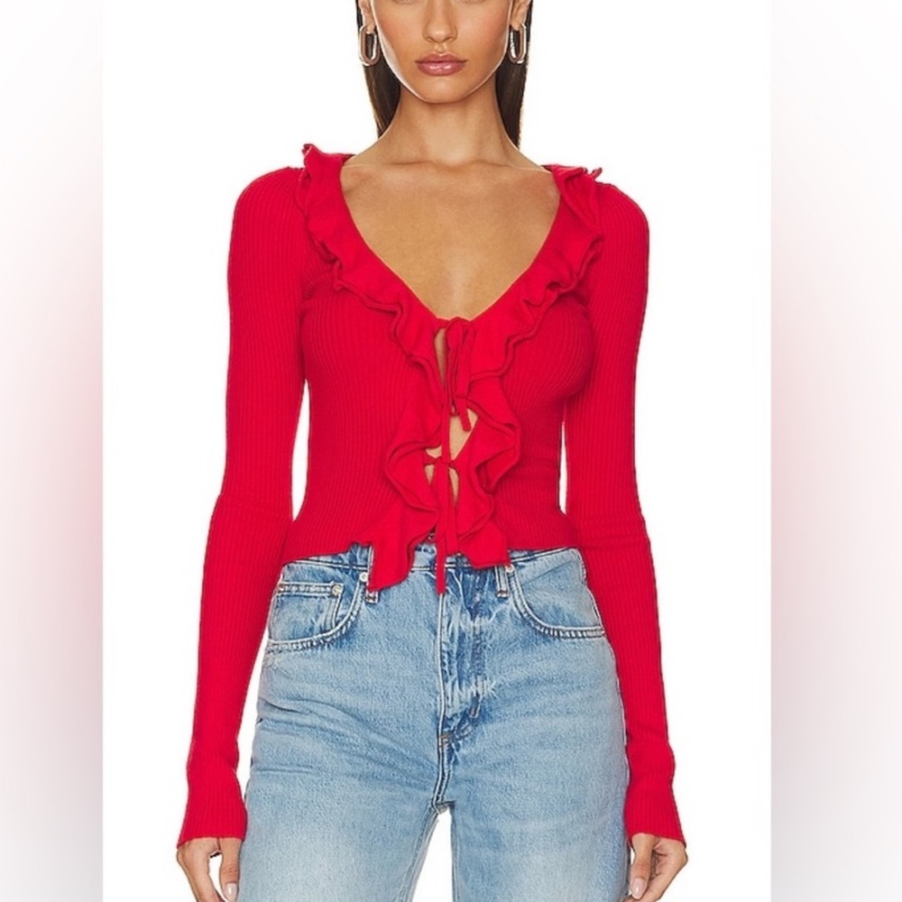 MAJORELLE Red Ruffle Cardigan